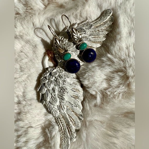 Pure Sterling Silver, Lapis Lazuli and Amazonite stone earrings. - Picture 3 of 5